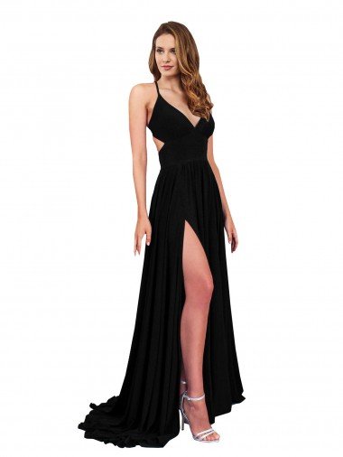 Shop High Slit Open Back Long Spandex Formal Dress with Lined Crossover Bust