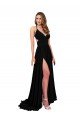 High Slit Open Back Long Spandex Formal Dress with Lined Crossover Bust