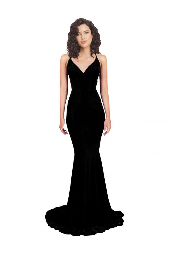 Fishtail Shaped V-Neck Open Back Spandex Formal Dress