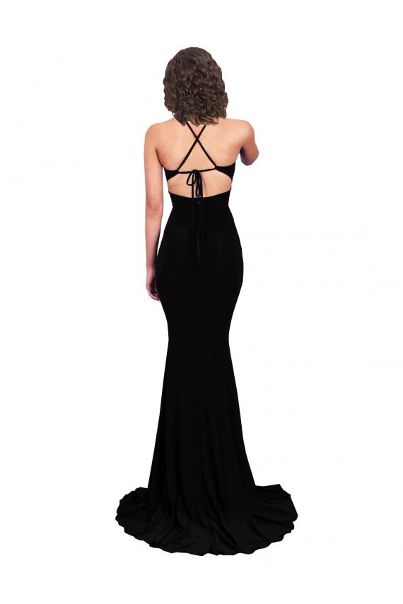 Fishtail Shaped V-Neck Open Back Spandex Formal Dress