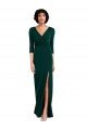 Floor Length 3/4 Sleeves V-Back Draped Wrap Maxi Spandex Formal Dress