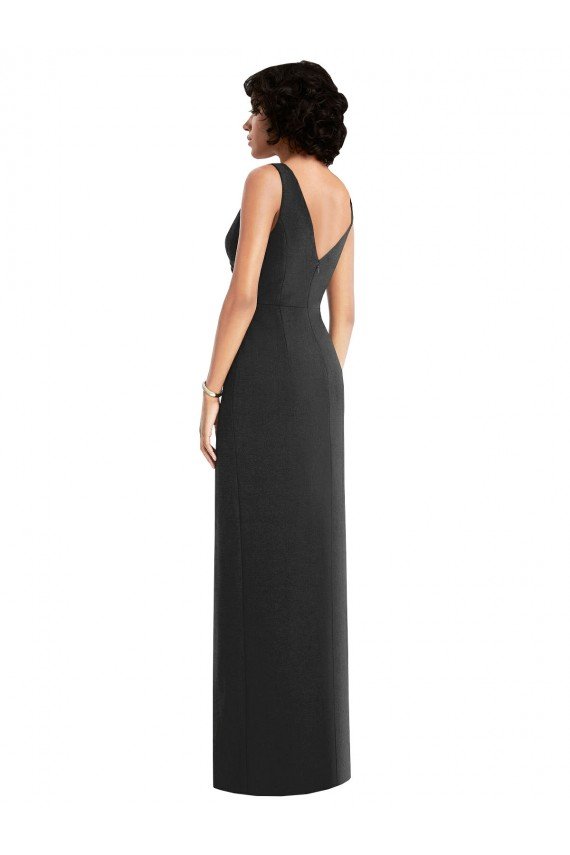 Draped Wrap Maxi Spandex Formal Dress with Front Slit
