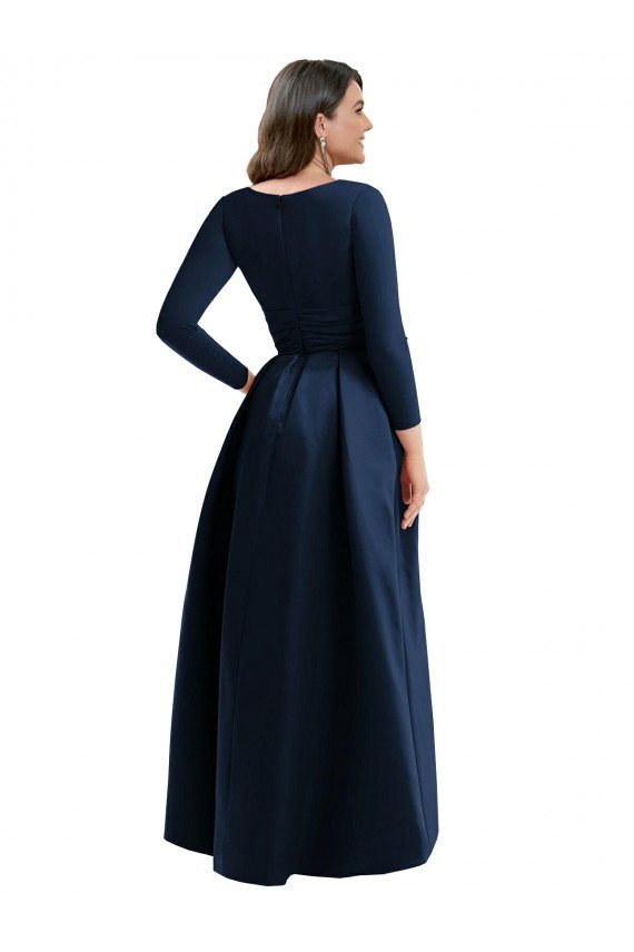 Long Sleeves Wrapped Spandex Formal Dress with High Low Full Skirt and Pockets