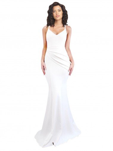Shop Fishtail Shape Spaghetti Straps Open Back Crepe Formal Dress with Ruffles