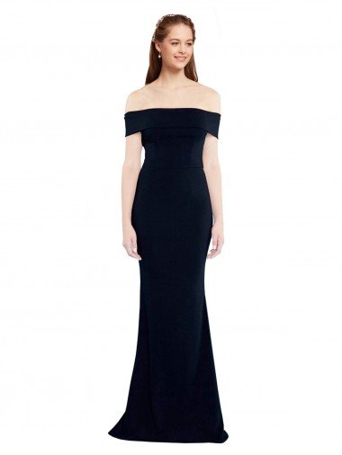 Shop Off the Shoulder Fitted Crepe Formal Dress with Back Cut Out