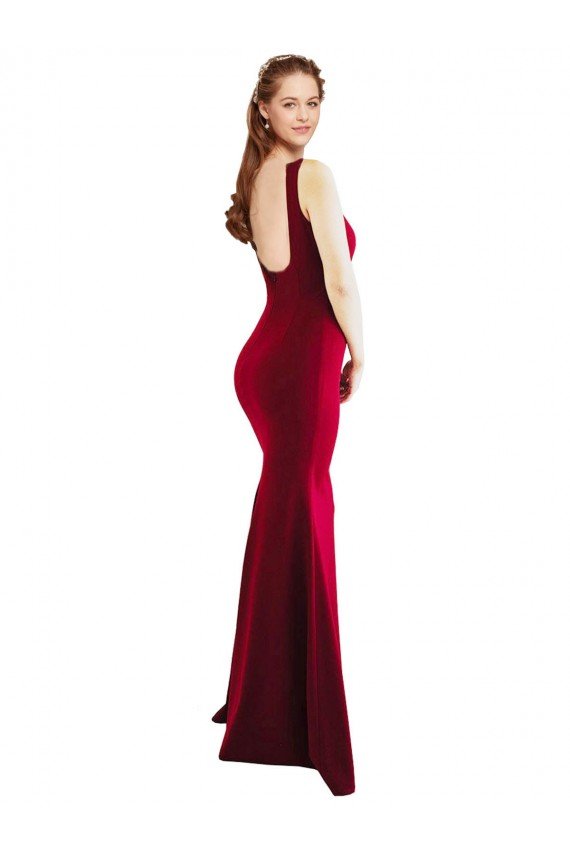 Square Neckline and Backline Fitted Crepe Formal Dress