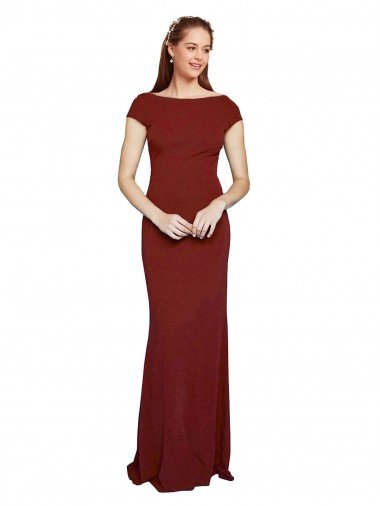 Shop Cap Sleelves Mermaid Crepe Formal Dress Keyhole Back