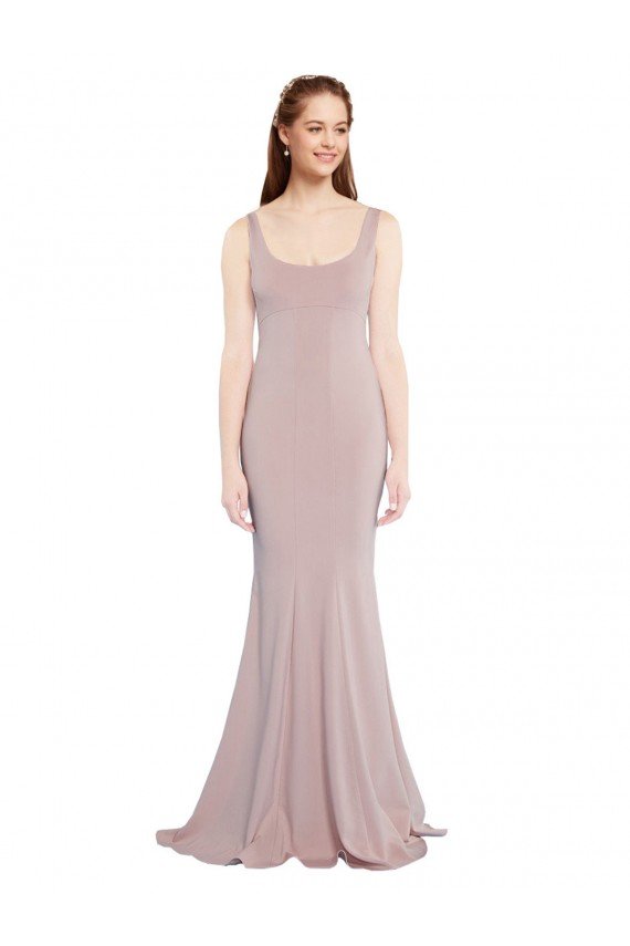 Sleeveless Scoop Neck Fully Lined Crepe Formal Dress
