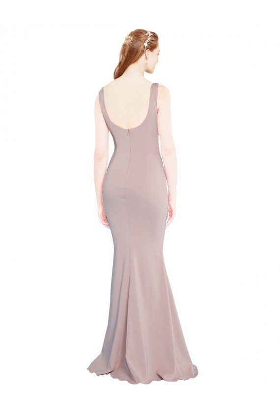 Sleeveless Scoop Neck Fully Lined Crepe Formal Dress