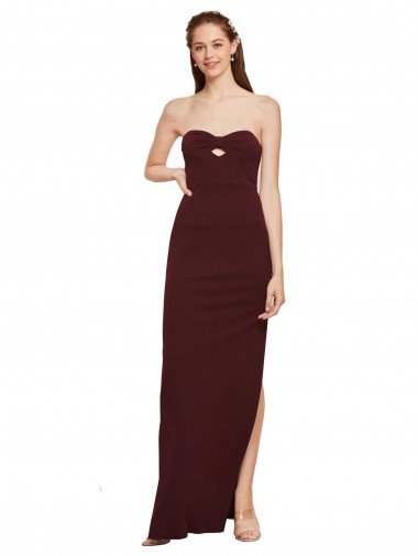 Shop Twisted Strapless Keyhole Long Crepe Formal Dress with Slit
