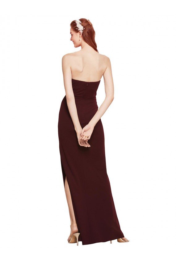 Twisted Strapless Keyhole Long Crepe Formal Dress with Slit