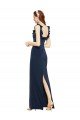 Scoop Neck with Ruffles Long Crepe Formal Dress with Back Slit