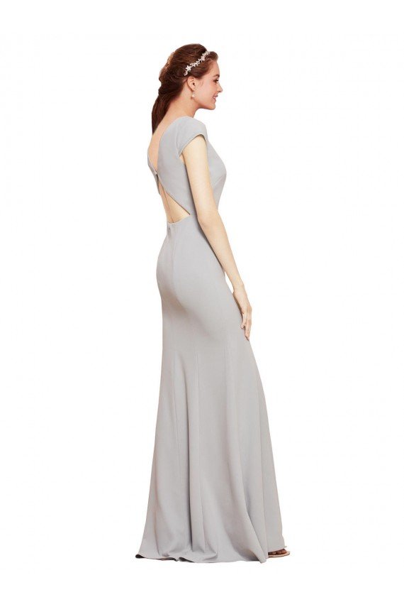 Fit and Flare Long Crepe Formal Dress with Tie Open Back