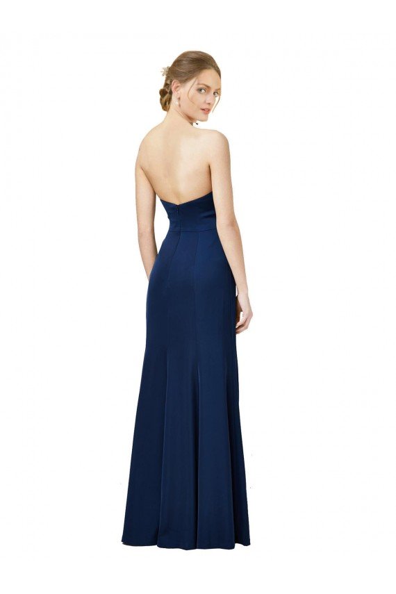 Strapless Fit and Flare Long Crepe Formal Dress with Knot and Slit