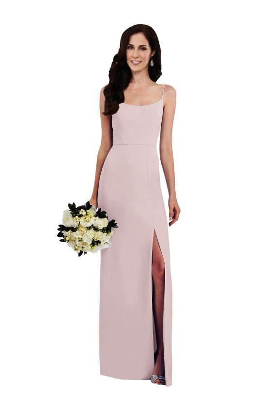 Spaghetti Strap V Back Crepe Formal Dress with Front Slit