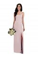 Spaghetti Strap V Back Crepe Formal Dress with Front Slit