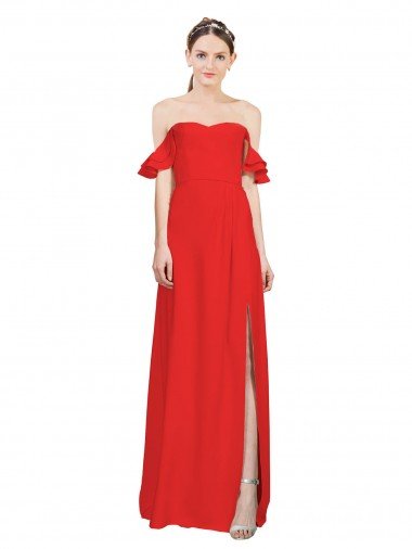 Shop Double Ruffle Flounce Sleeves Crepe Formal Dress with Slit