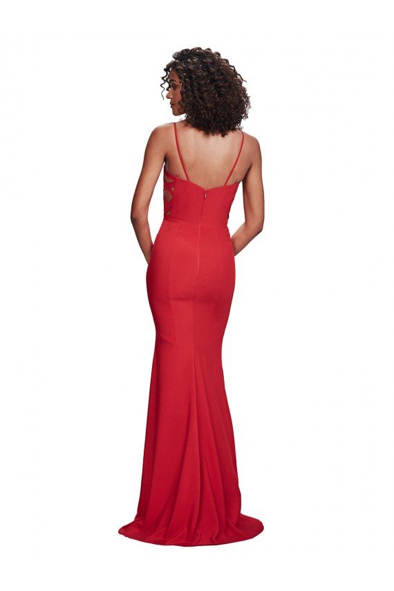 Spaghetti Strap Slip Neckline Crepe Formal Dress