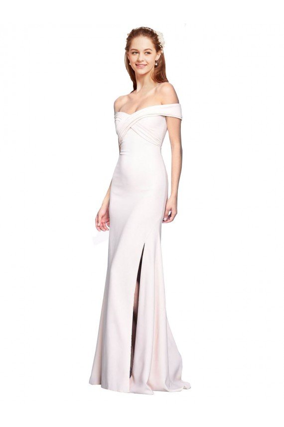 Criss Cross Off the Shoulder Crepe Formal Dress with Side Slit