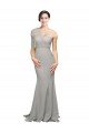Long Sweep Train Sweetheart Crepe Formal Dress with Tulle One Shoulder