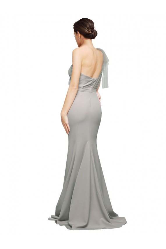 Long Sweep Train Sweetheart Crepe Formal Dress with Tulle One Shoulder