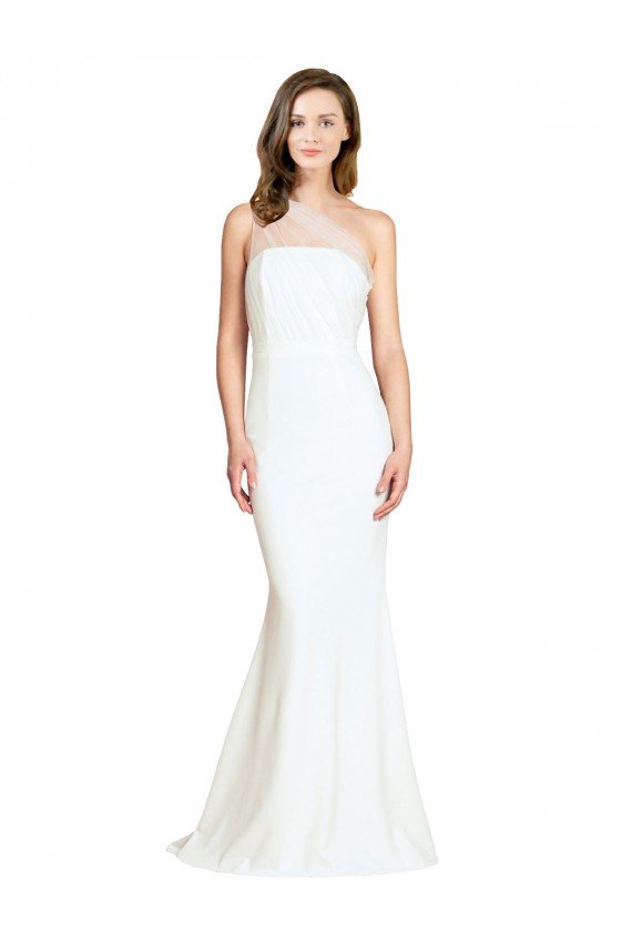 Soft Tulle Shoulder Overlay Mermaid One Shoulder Crepe Formal Dress