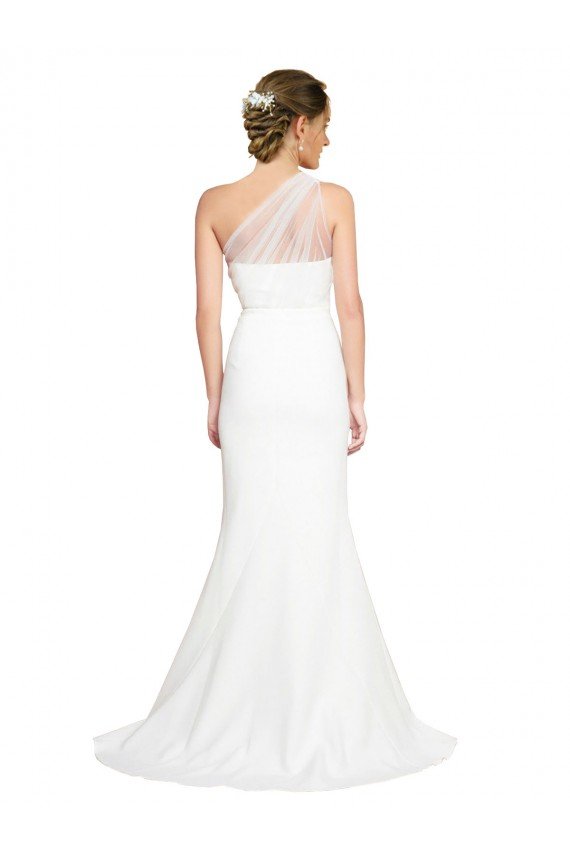 Soft Tulle Shoulder Overlay Mermaid One Shoulder Crepe Formal Dress