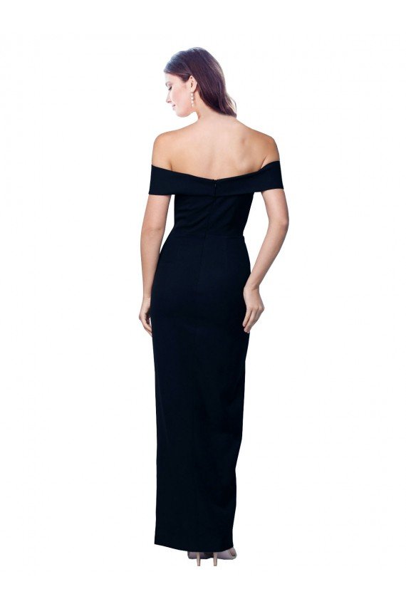 Off the Shoulder Long Full Length Crepe Formal Dress with Side Split
