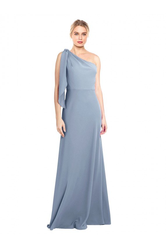 Draped Flutter Sleeves One Shoulder Stretch Crepe Formal Dress