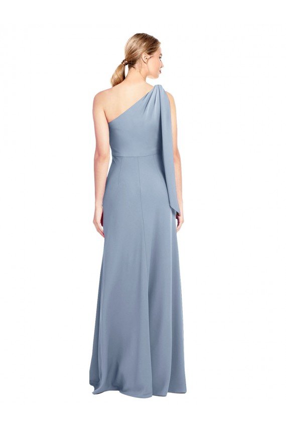 Draped Flutter Sleeves One Shoulder Stretch Crepe Formal Dress