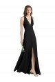Sleek Halter V-Neck Long A-Line Stretch Crepe Formal Dress with Front Slit