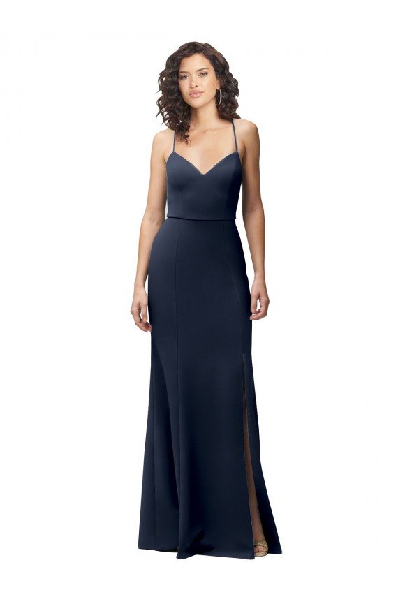 Sweetheart Fit and Flare Stretch Crepe Formal Dress with Side Slit and Strappy Back