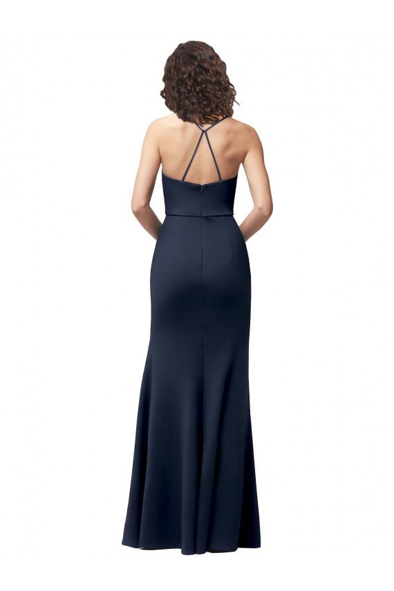 Sweetheart Fit and Flare Stretch Crepe Formal Dress with Side Slit and Strappy Back