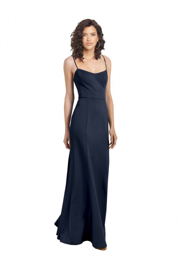 Fit and Flare Scoop Neck Long Sleeveless Stretch Crepe Formal Dress
