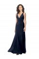 Classic V-Neck Long Stretch Crepe Formal Dress with V-Back