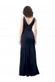 Classic V-Neck Long Stretch Crepe Formal Dress with V-Back