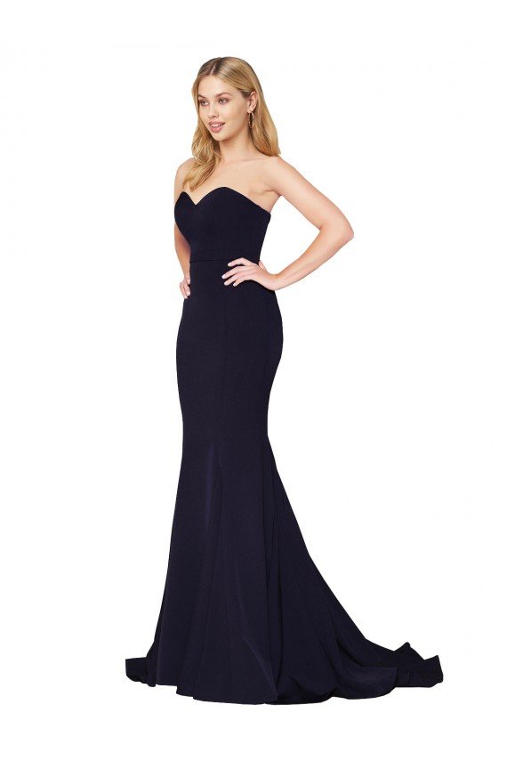 Sweetheart High Neck Sweep Train Sleeveless Crepe Formal Dress