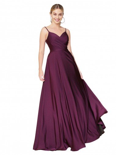 Shop High Neck Spaghetti Straps Long V-Back Crepe Formal Dress
