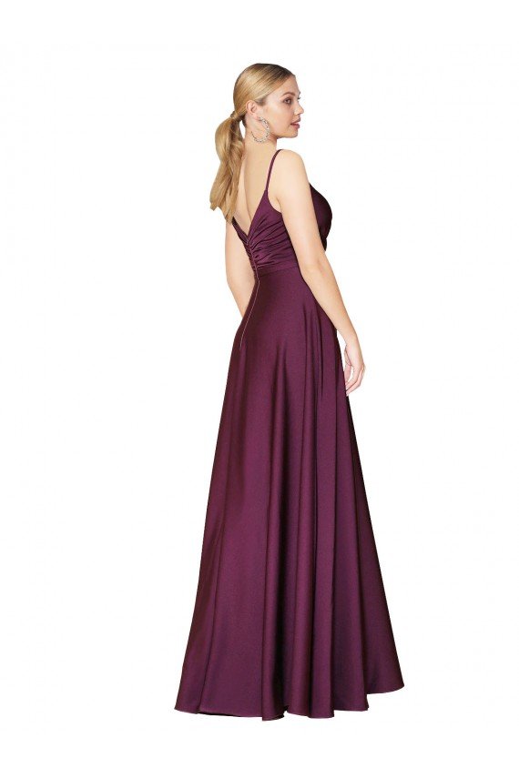 High Neck Spaghetti Straps Long V-Back Crepe Formal Dress