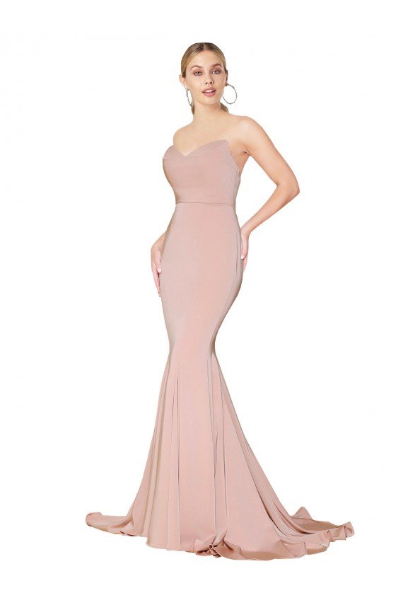 Sweep Train Sweetheart Long Mermaid Crepe Formal Dress Low Back