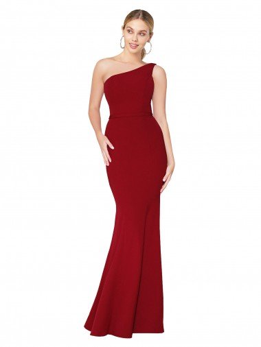 Shop One Shoulder Long High Neck Sleeveless Mermaid Crepe Formal Dress