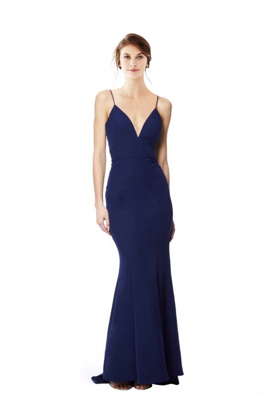 Deep V-Neck Spaghetti Straps Mermaid Crepe Formal Dress