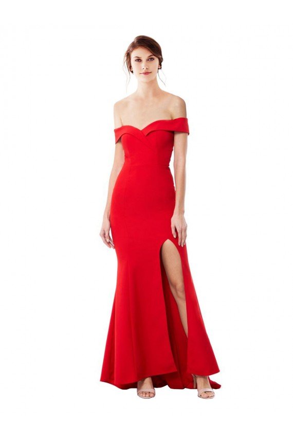 Off the Shoulder Sweetheart Maxi Crepe Formal Dress With Thigh Split and Train