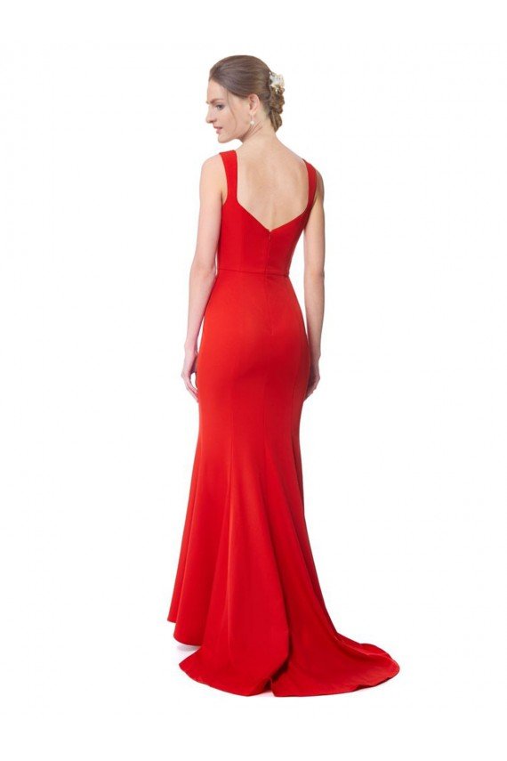 Long Chapel Train Fishtail Maxi Crepe Formal Dress with Sweetheart Neckline