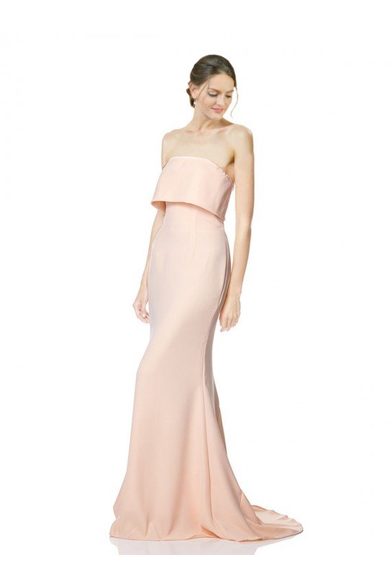 High Neck Strapless Long Crepe Maxi Formal Dress with Overlay