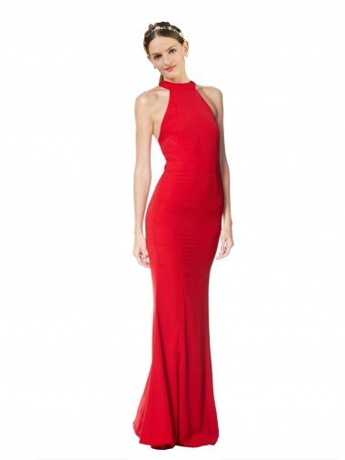 Shop Halter Neck Keyhole Back Sleeveless Crepe Maxi Formal Dress