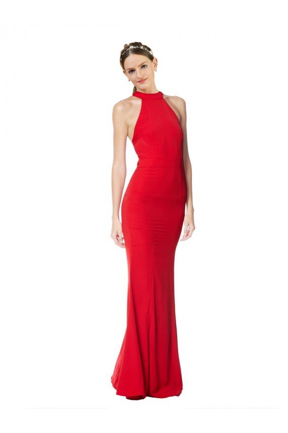 Halter Neck Keyhole Back Sleeveless Crepe Maxi Formal Dress