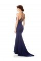 High Neck Fishtail Crepe Formal Dress with Open Back Detail