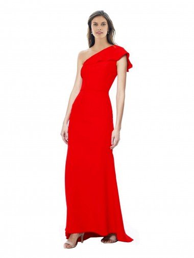 Shop High Neck Ruffle Frill One Shoulder Maxi Crepe Formal Dress