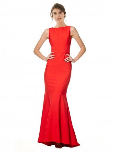 Shop High Neck Maxi Crepe Bridesmiad Dress with Exaggerated Back Ruffle